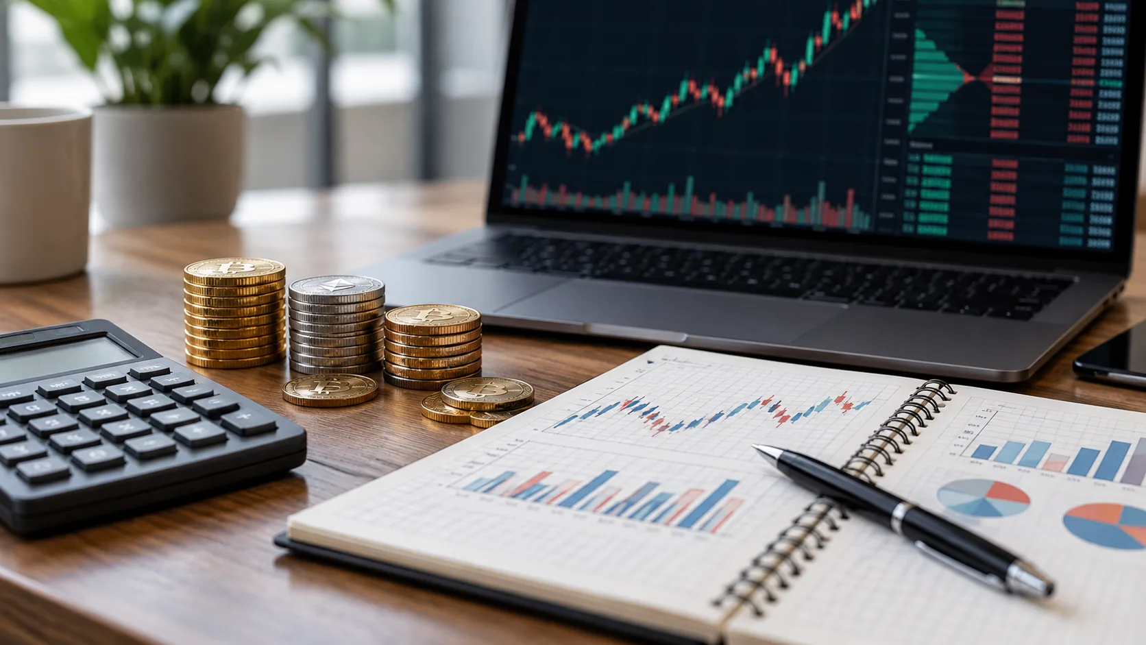Calculator and laptop used to compare exchange costs