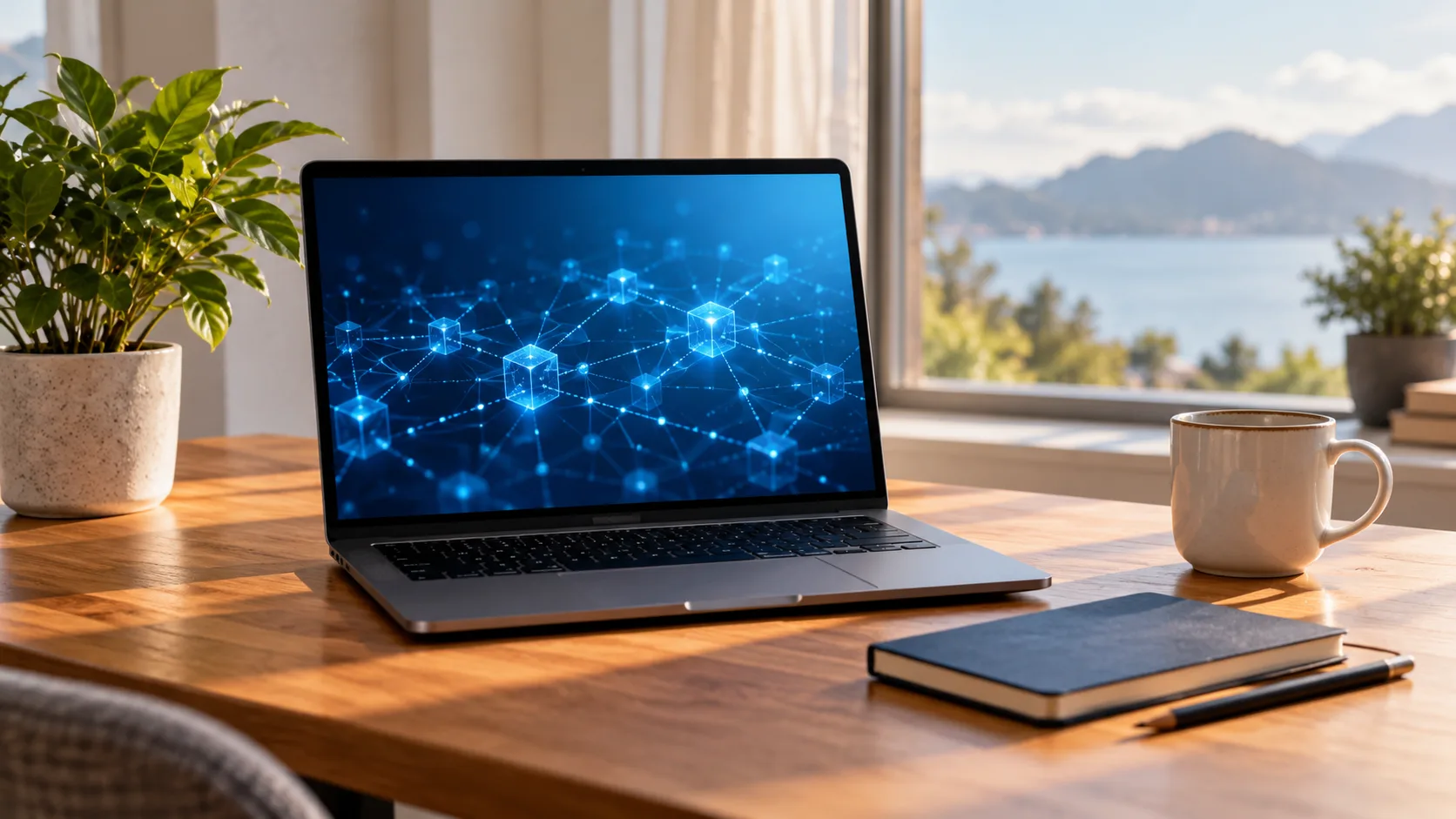 Notebook and laptop used to learn cryptocurrency basics